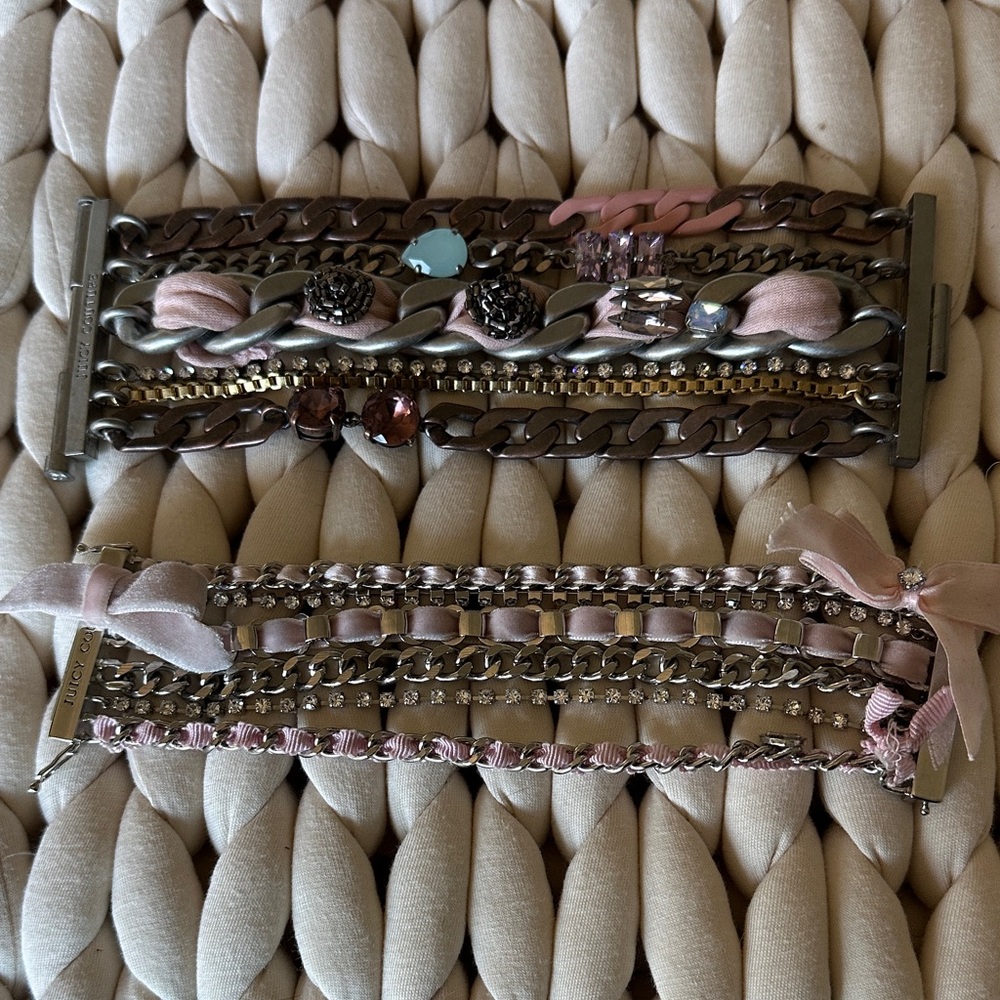 Vintage Juicy Couture Chic Multi-Chain Bracelet Sets with Pink Accents